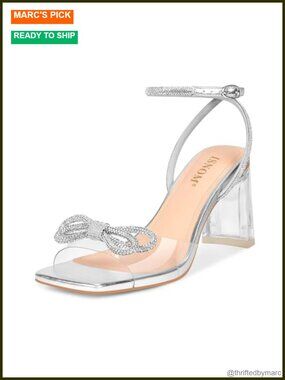 PVC Clear Heels Square Toe Bow Ankle Strap Chunky Party Shoes